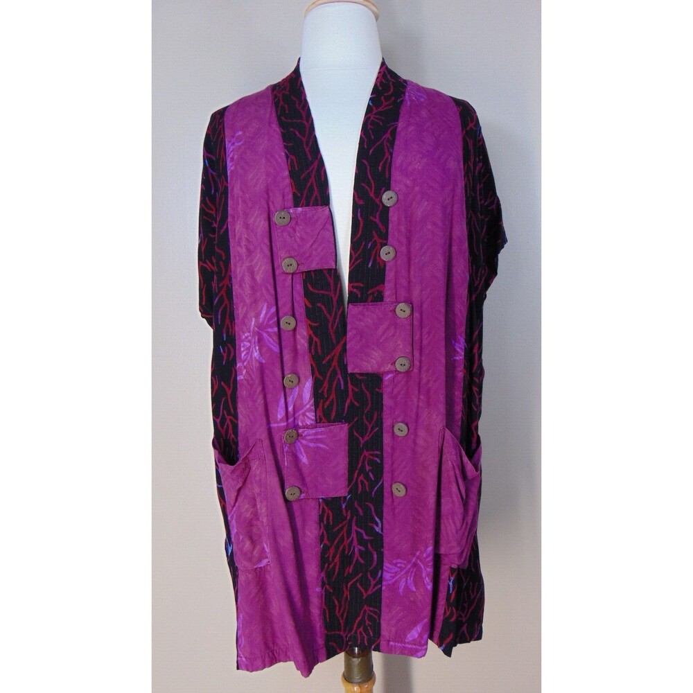 Exotica Long Open Front Kimono Duster S-3X Lagenlook Purple Oversize Witchy Goth